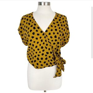 Madewell Sash Tie Mustard Painted Spot Short Sleeve Wrap Blouse